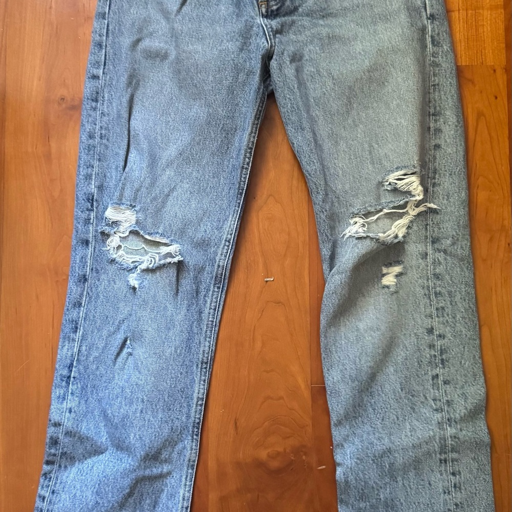 Agolde Blue Straight Jeans with Distressed Details